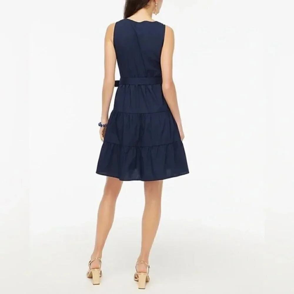 J. Crew Faux Wrap Sleeveless Mini Dress Navy Size 14 NWT - Picture 3 of 9